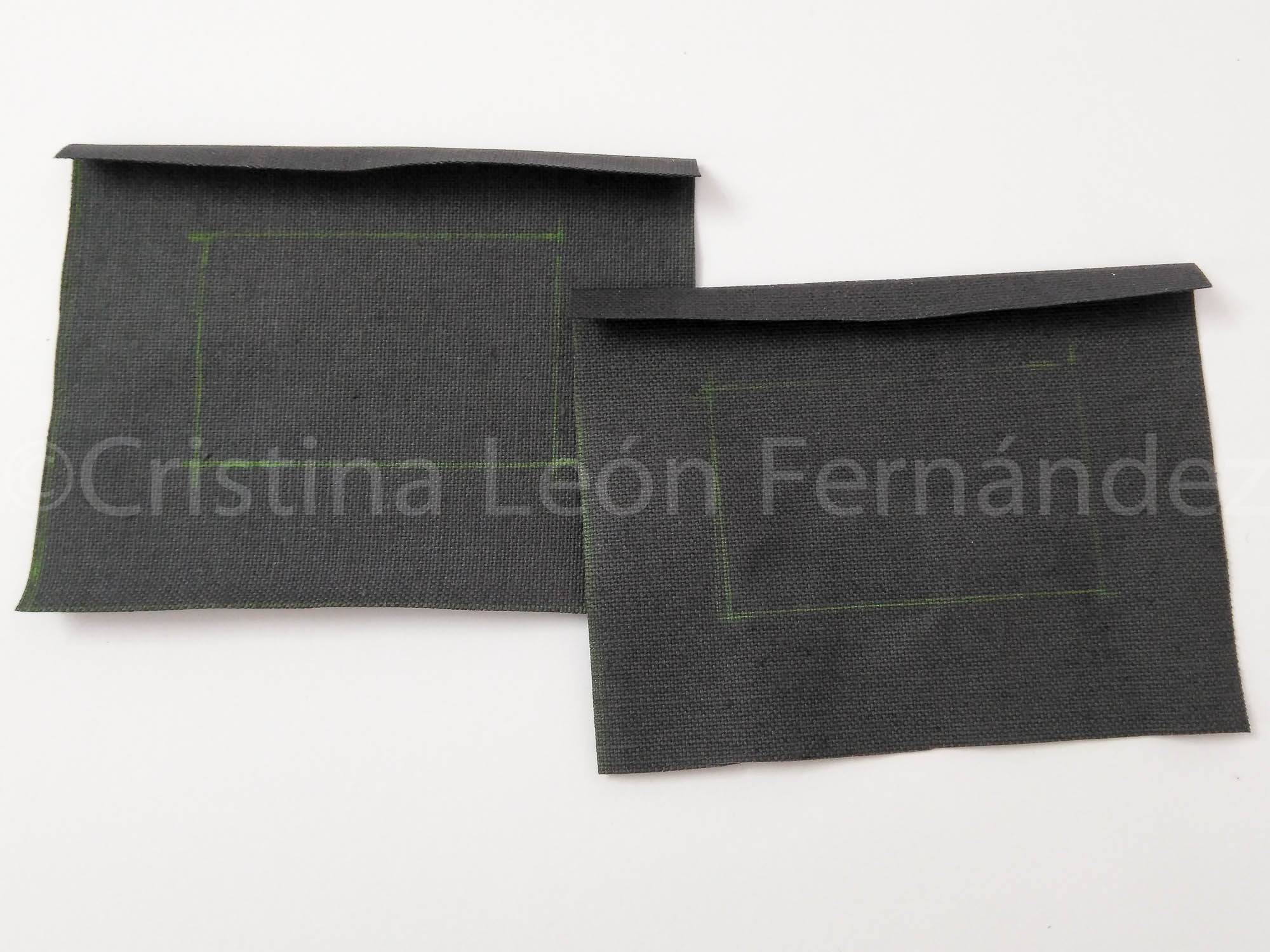 Tutorial cartera, dobladillo de 1 cm hacia dentro y marcar restangulo
